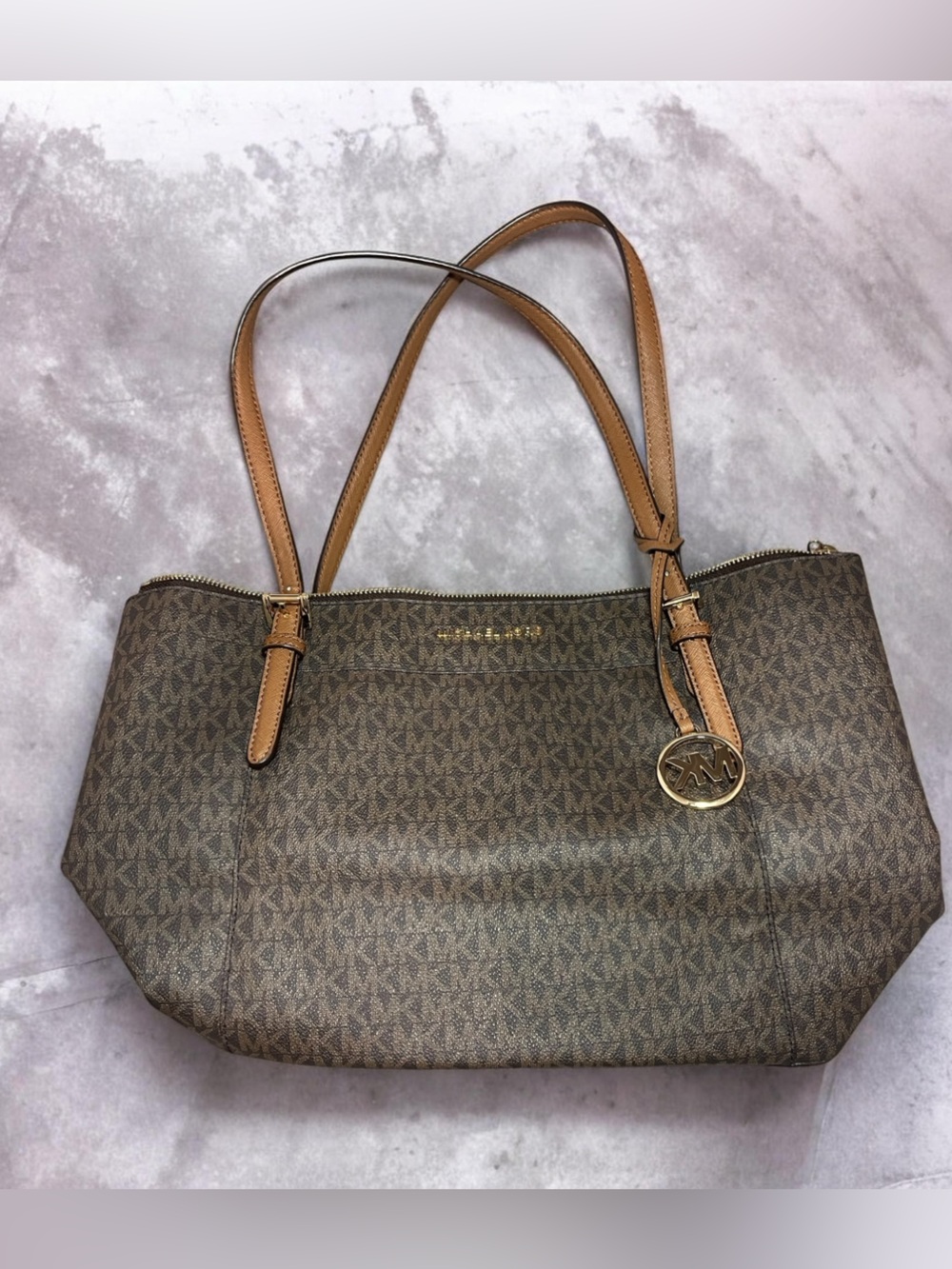 Michael Kors Jet Set Top-Zip Tote | Toile monogrammée marron / Brown Signature